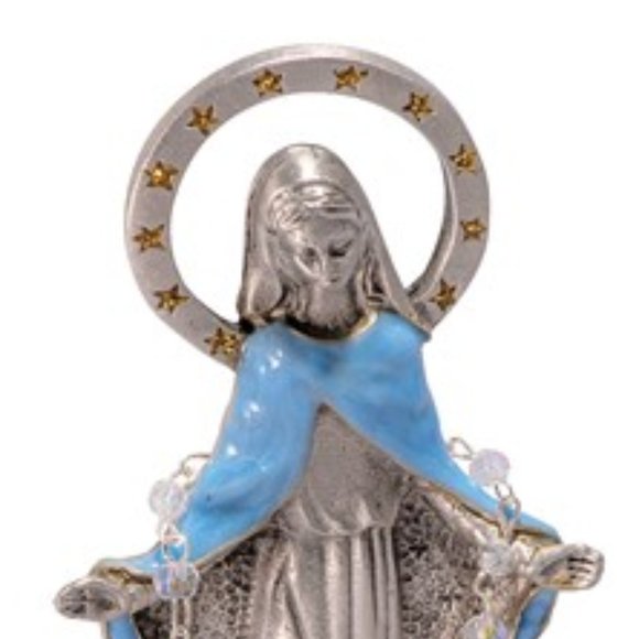Our Lady of Grace Silver-tone Enameled and Epoxy Rosary Holder - Picture 2 of 3